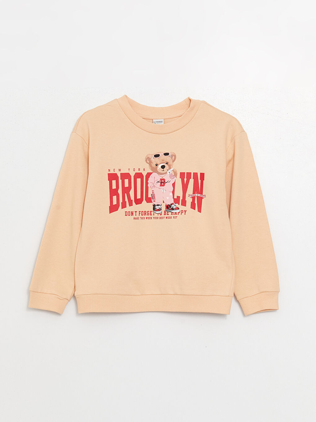 Pembe Bisiklet Yaka Baskılı Uzun Kollu Kız Çocuk Sweatshirt ve Eşofman Altı-1