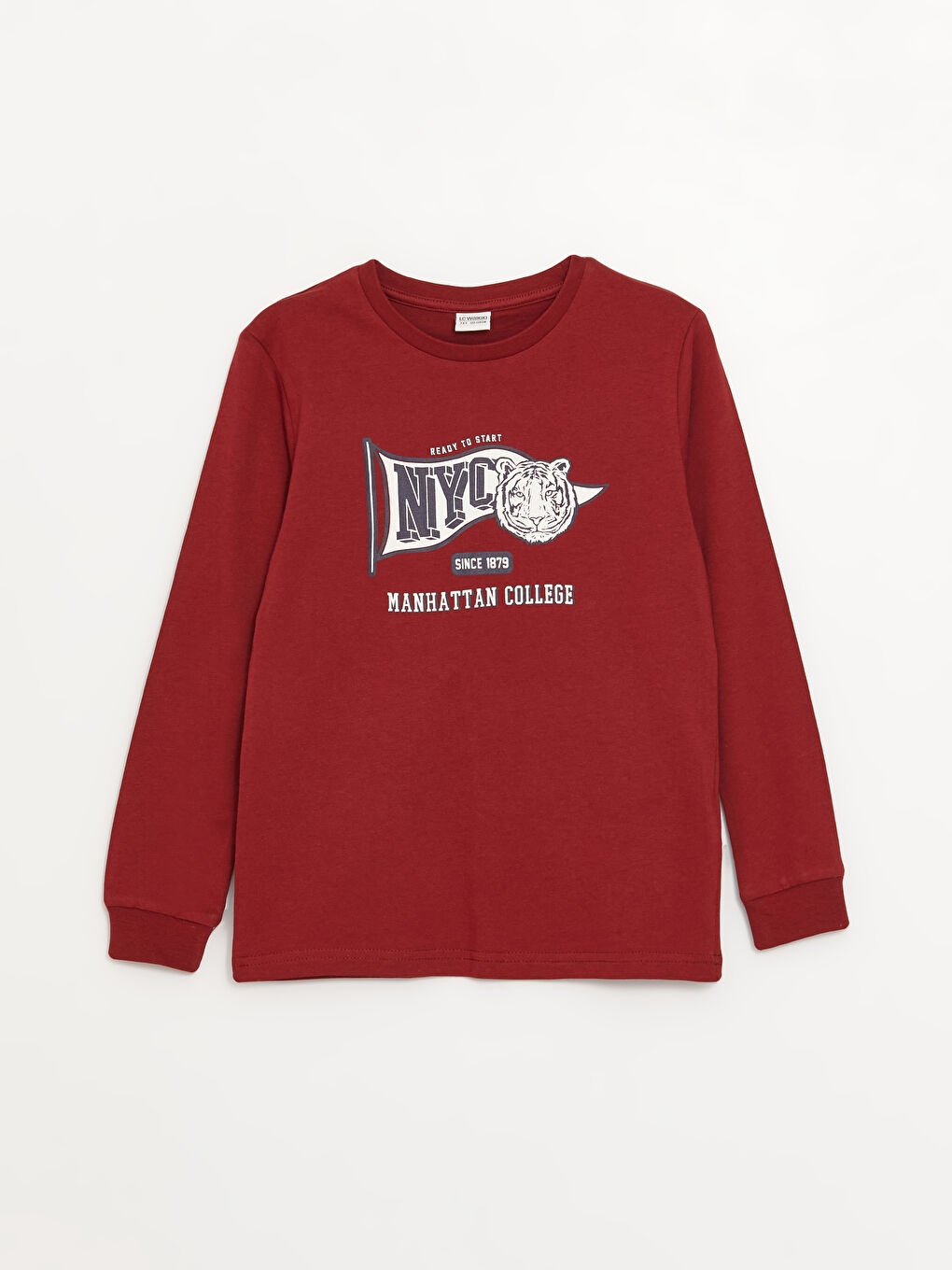 Kırmızı Bisiklet Yaka Baskılı Uzun Kollu Erkek Çocuk Tişört