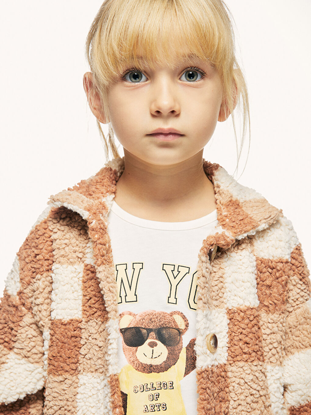 Kahverengi Gömlek Yaka Kareli Pelüş Kız Çocuk Ceket-2