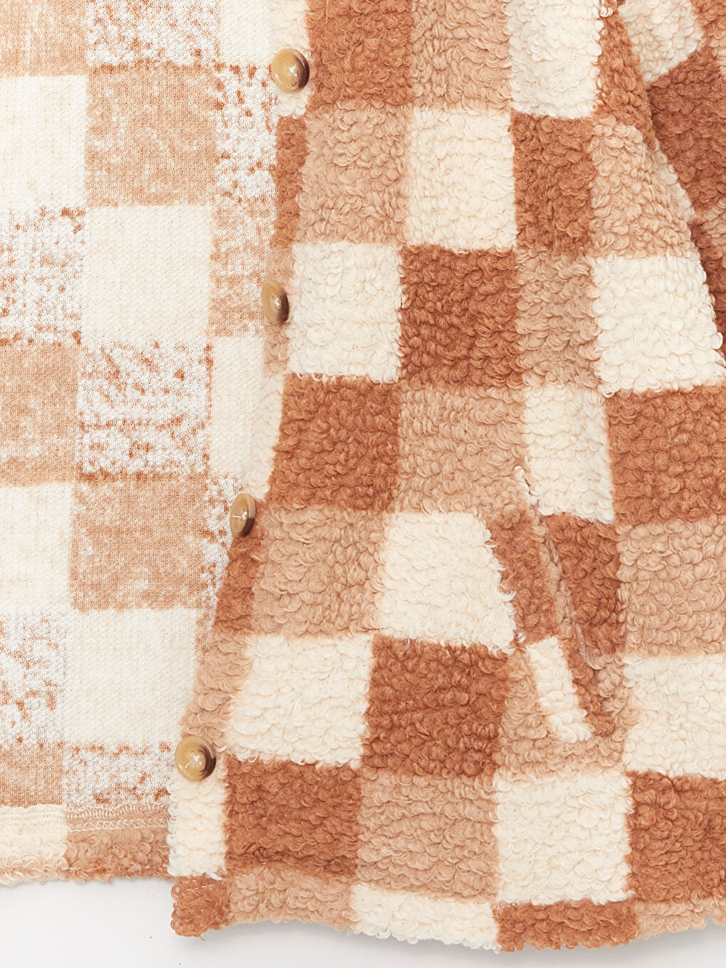 Kahverengi Gömlek Yaka Kareli Pelüş Kız Çocuk Ceket-6