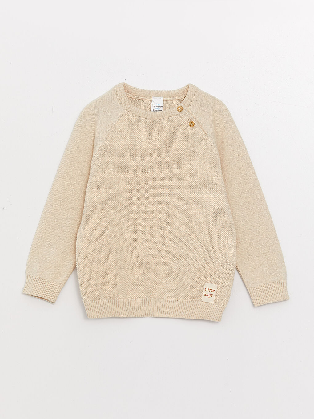 Ekru Bisiklet Yaka Kendinden Desenli Erkek Bebek Triko Kazak