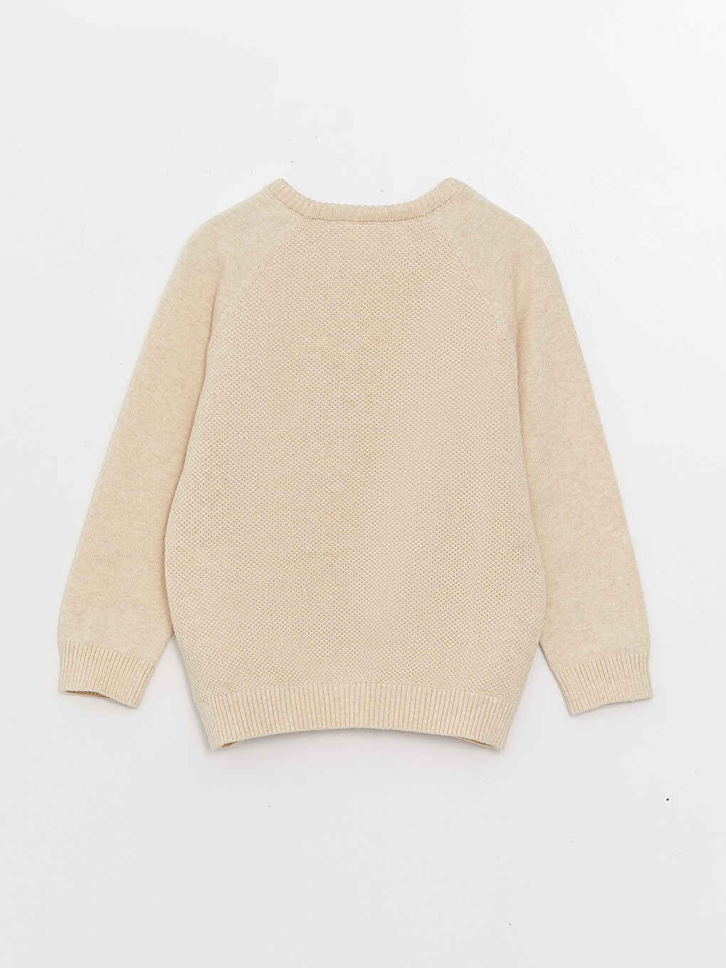 Ekru Bisiklet Yaka Kendinden Desenli Erkek Bebek Triko Kazak-1