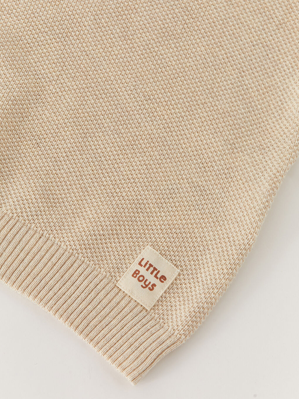 Ekru Bisiklet Yaka Kendinden Desenli Erkek Bebek Triko Kazak-2