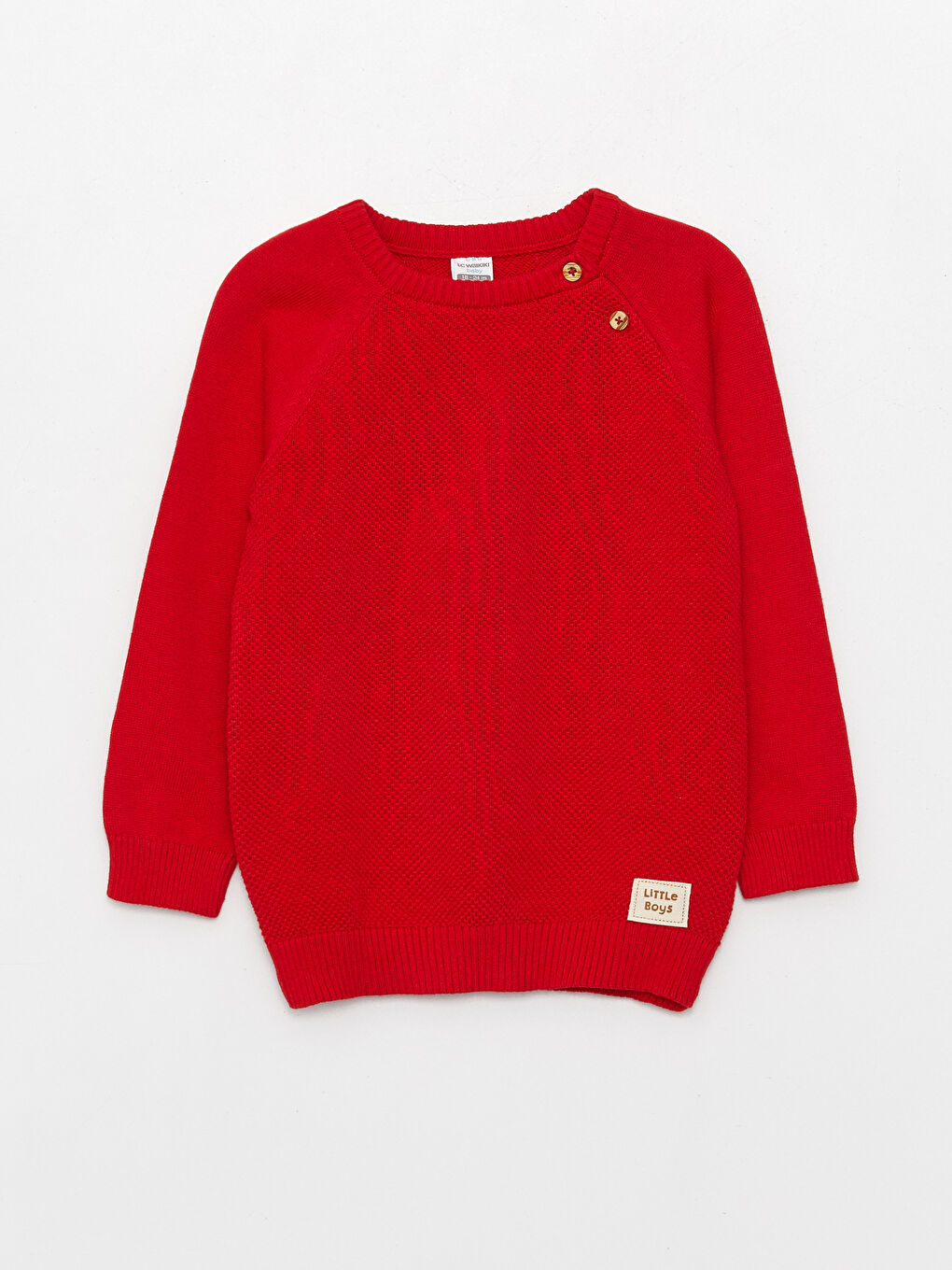 Kırmızı Bisiklet Yaka Kendinden Desenli Erkek Bebek Triko Kazak