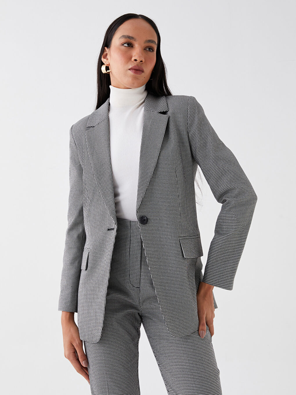 Crowbar Patterned Long Sleeve Gabardine Women's Blazer Jacket