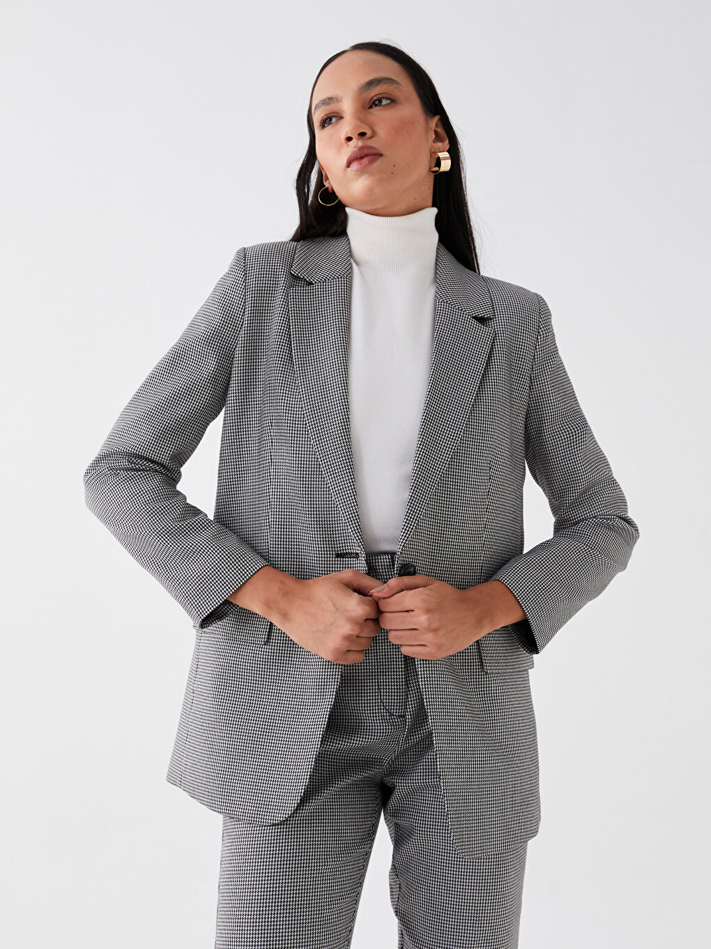 Crowbar Patterned Long Sleeve Gabardine Women's Blazer Jacket-1