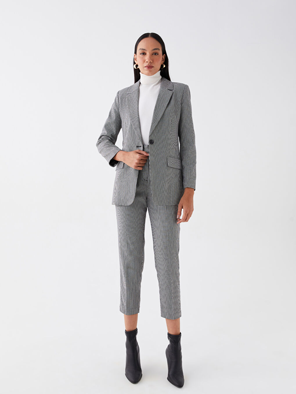 Crowbar Patterned Long Sleeve Gabardine Women's Blazer Jacket-2