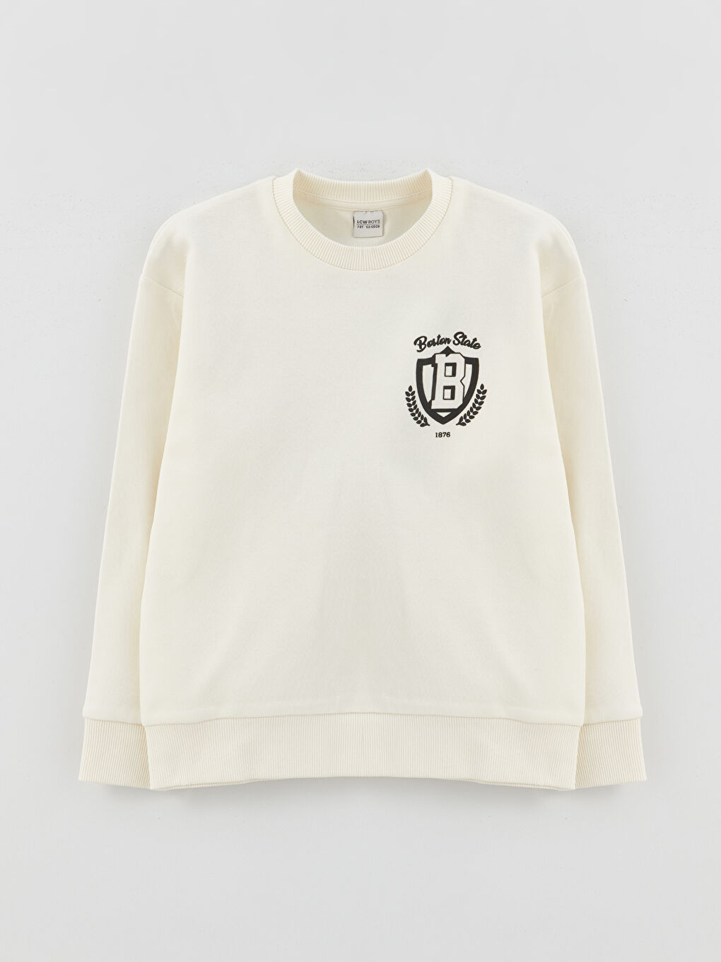 LCW Kids Ekru Rahat Kalıp Bisiklet Yaka Baskılı Erkek Çocuk Sweatshirt