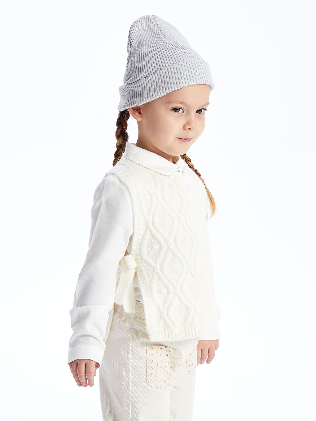 Vestă Pulover Tricotată cu Guler Rotund pentru Bebeluși Fete