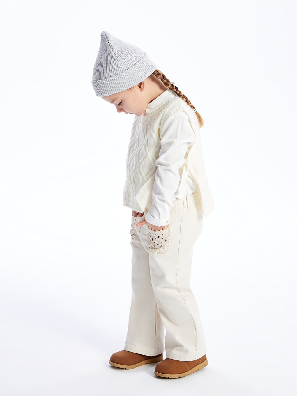 Vestă Pulover Tricotată cu Guler Rotund pentru Bebeluși Fete-1