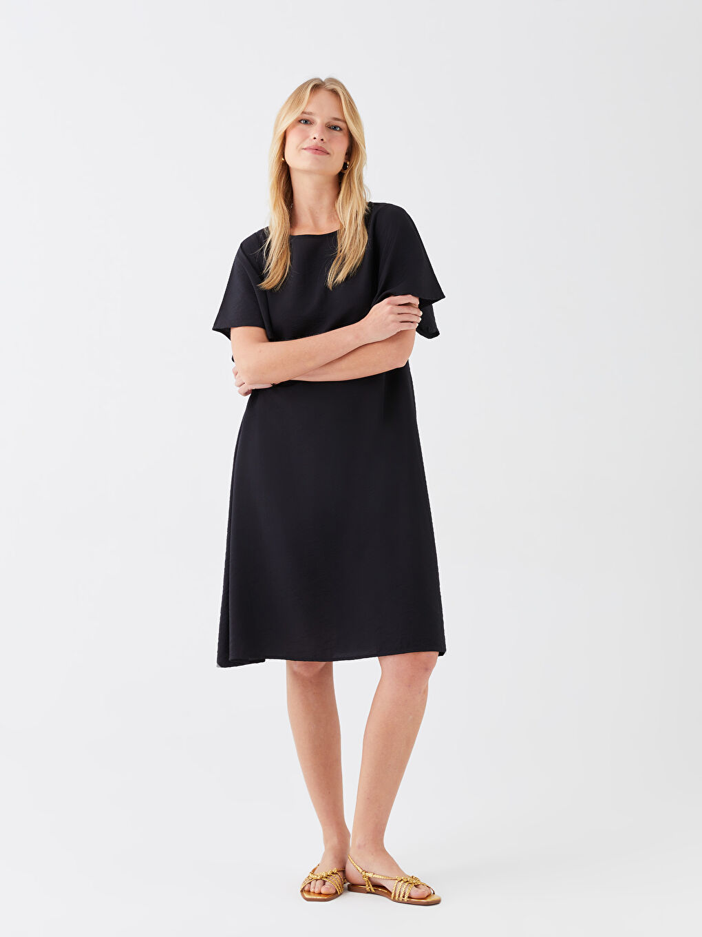 Crew Neck Straight Short Sleeve A Cut Women's Dress