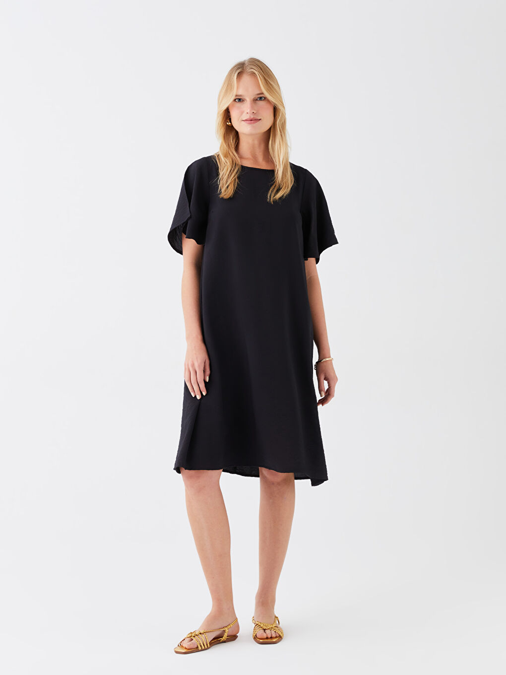 Crew Neck Straight Short Sleeve A Cut Women's Dress-1
