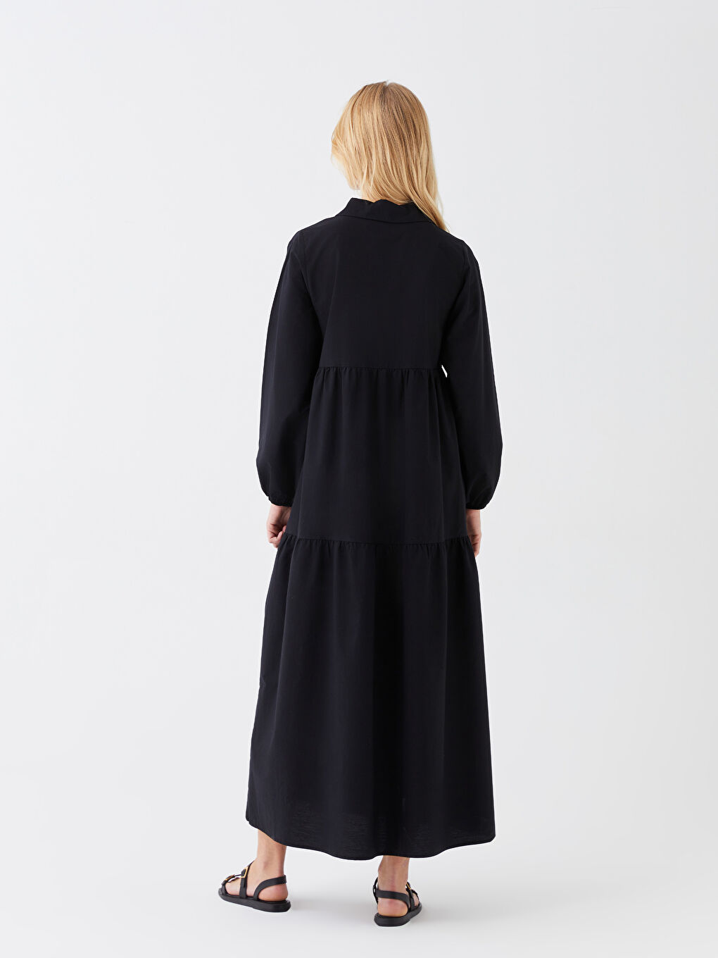 LCWAIKIKI Classic Collared Neck Plain Long Sleeve Women's Dress -W35687Z8-CVL