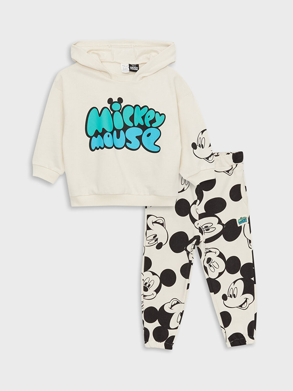 LCW baby Bej Uzun Kollu Mickey Mouse Baskılı Erkek Bebek Hoodie ve Pantolon 2'li Takım - 4