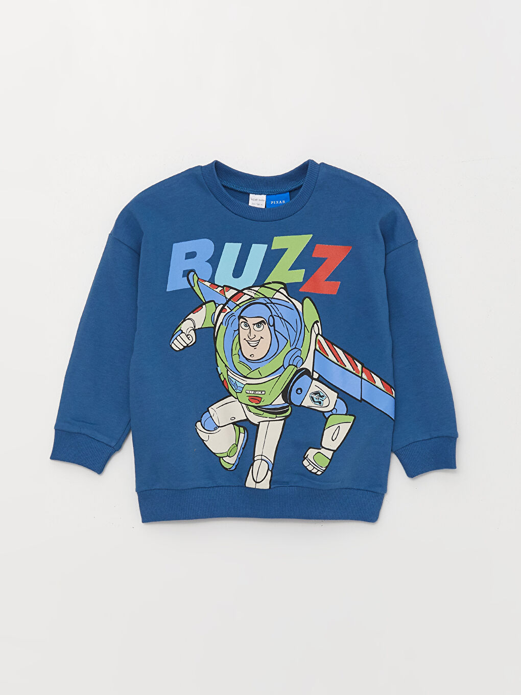 LCW baby Orta Mavi Bisiklet Yaka Uzun Kollu Oyuncak Hikayesi Baskılı Erkek Bebek Sweatshirt