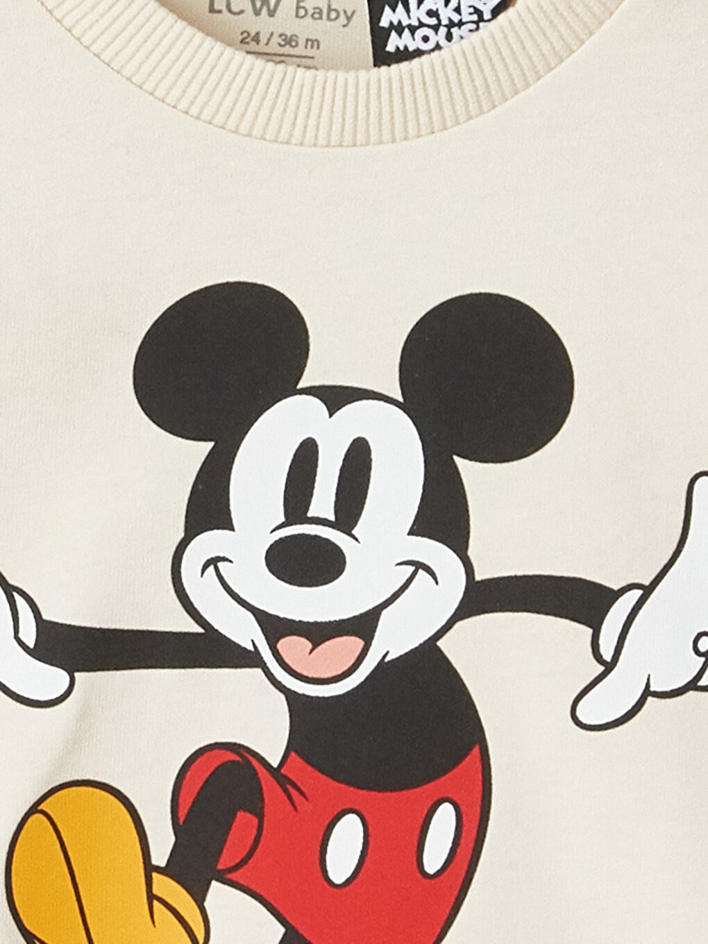 LCW baby Açık Bej Bisiklet Yaka Uzun Kollu Mickey Mouse Baskılı Erkek Bebek Tişört - 1