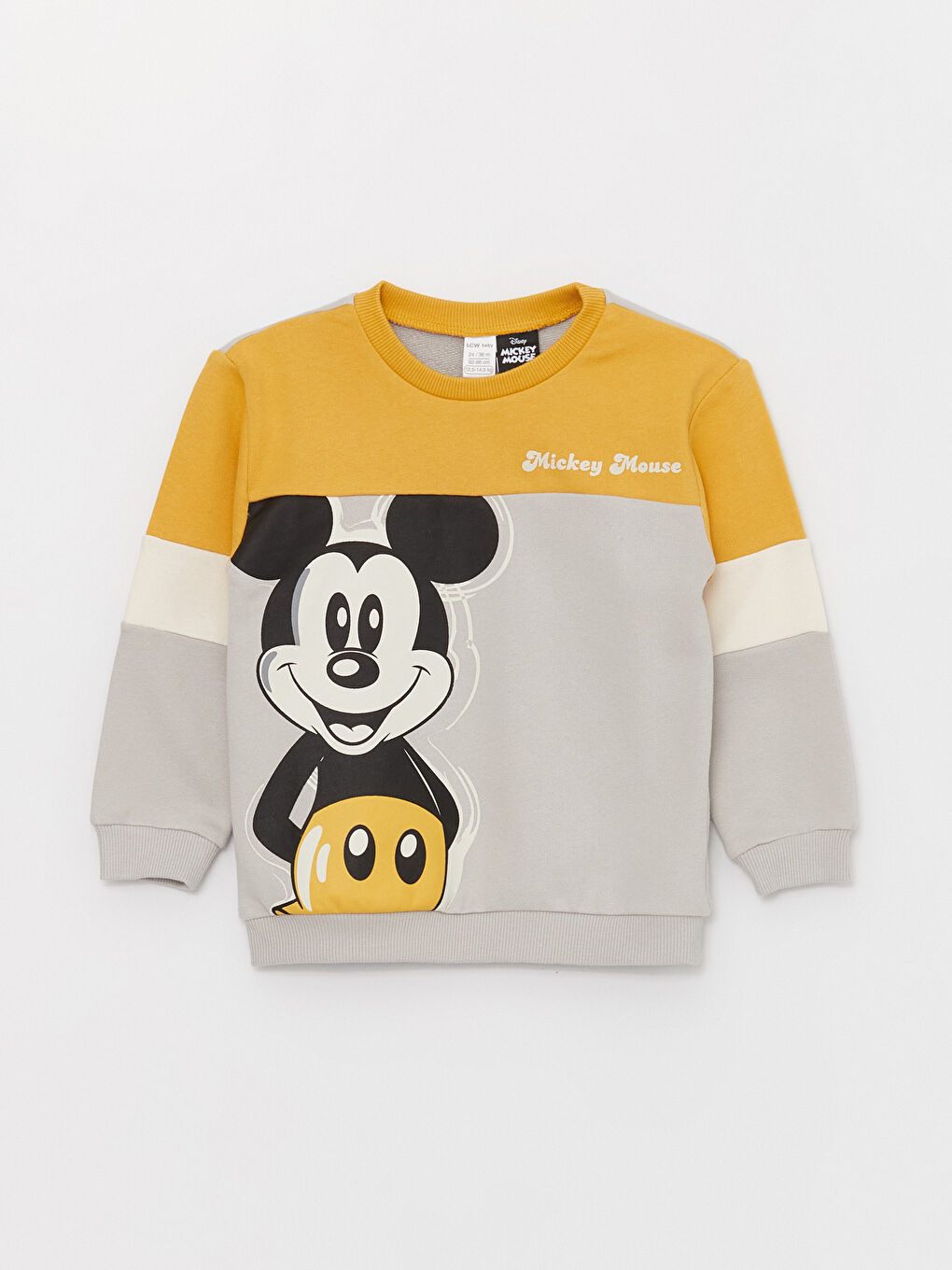 LCW baby Açık Gri Bisiklet Yaka Uzun Kollu Mickey Mouse Baskılı Erkek Bebek Sweatshirt