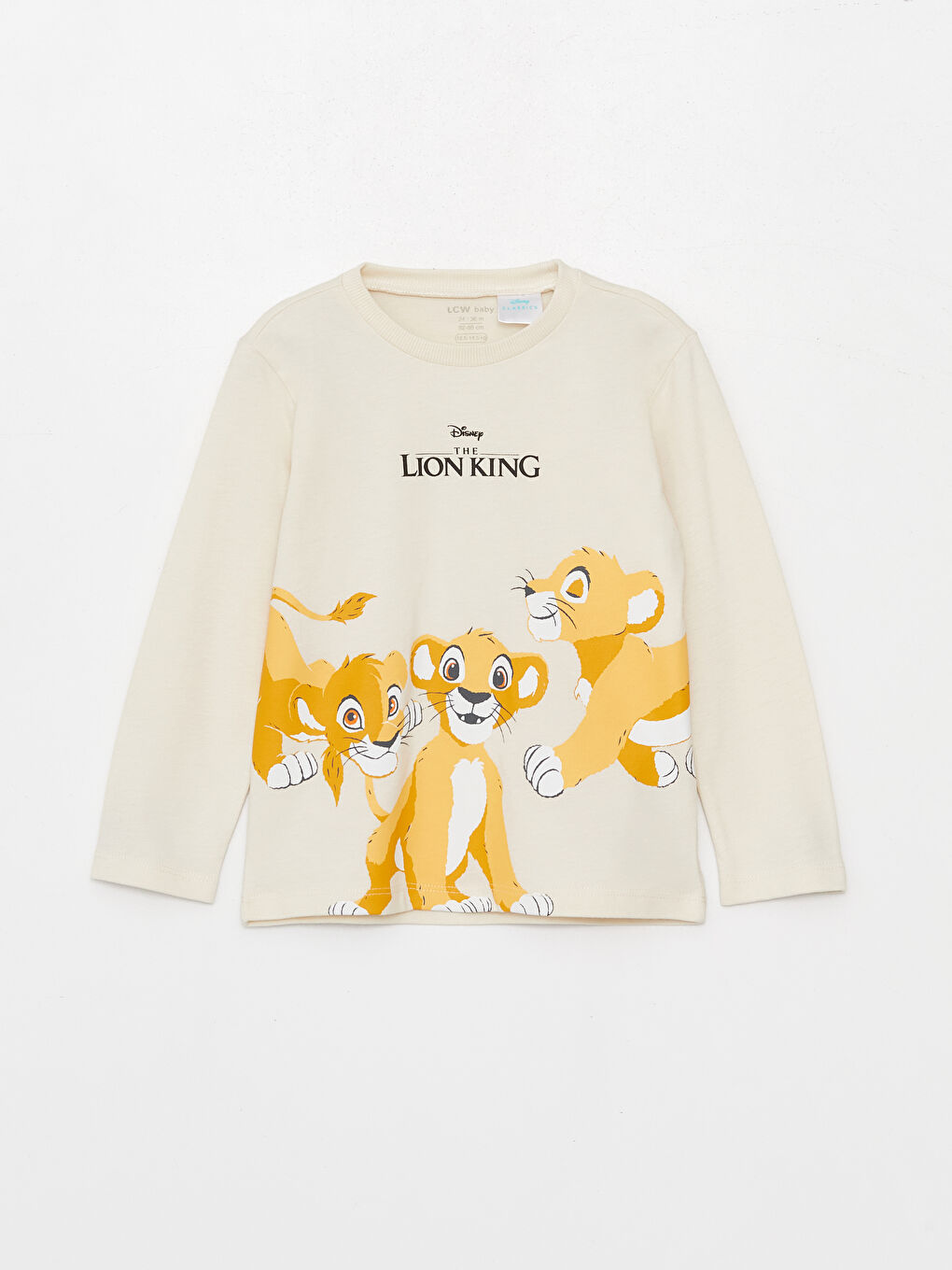 Bej Bisiklet Yaka Uzun Kollu Aslan Kral Baskılı Erkek Bebek Sweatshirt ve Pantolon 2'li Takım-1