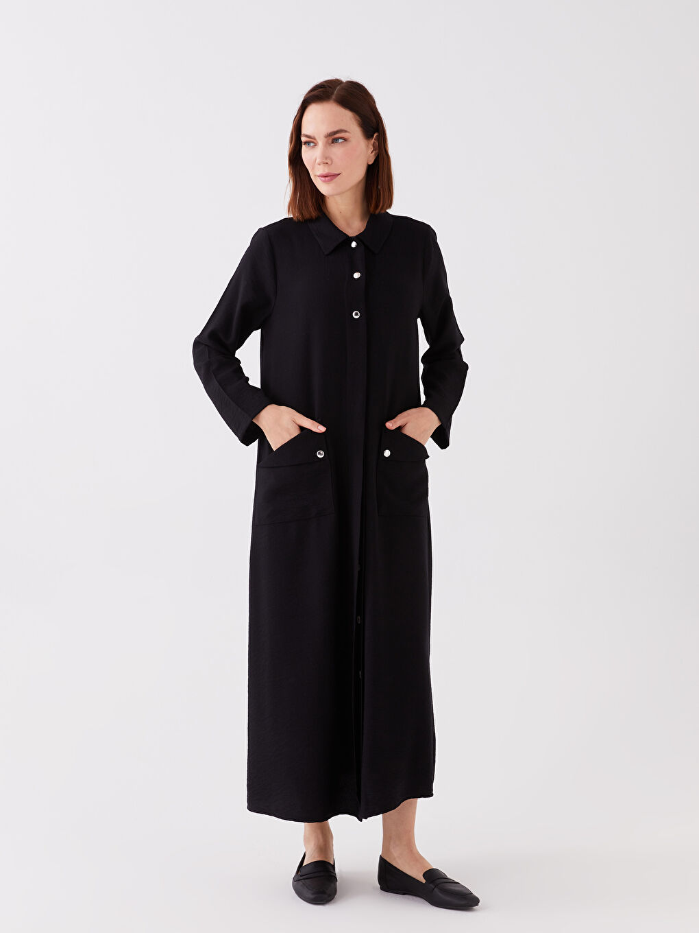 Siyah Gömlek Yaka Kadın Ferace