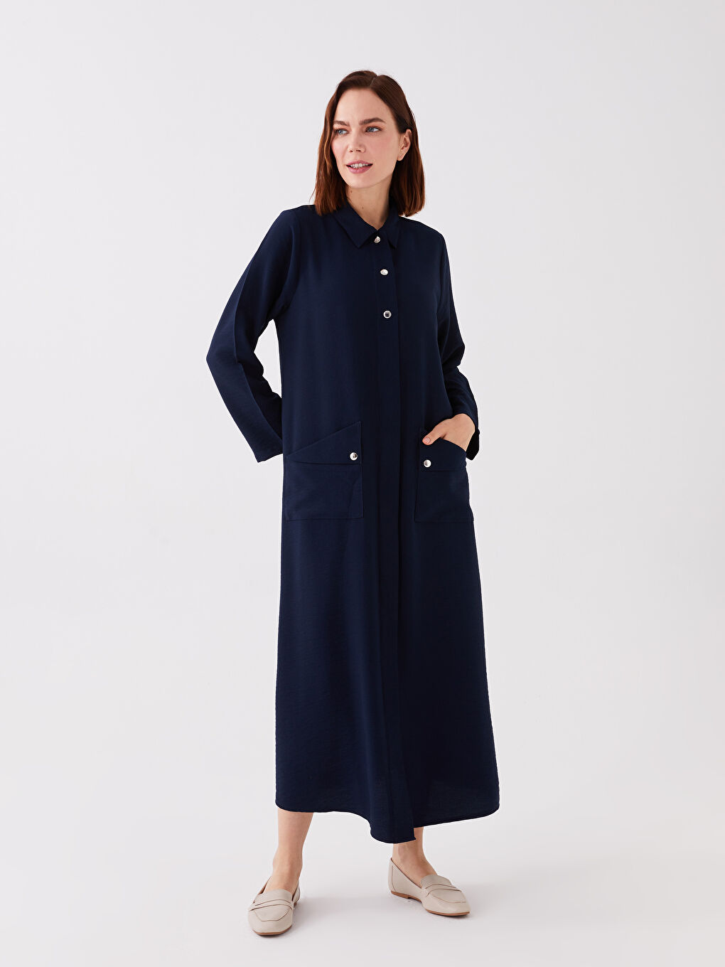 Lacivert Gömlek Yaka Kadın Ferace