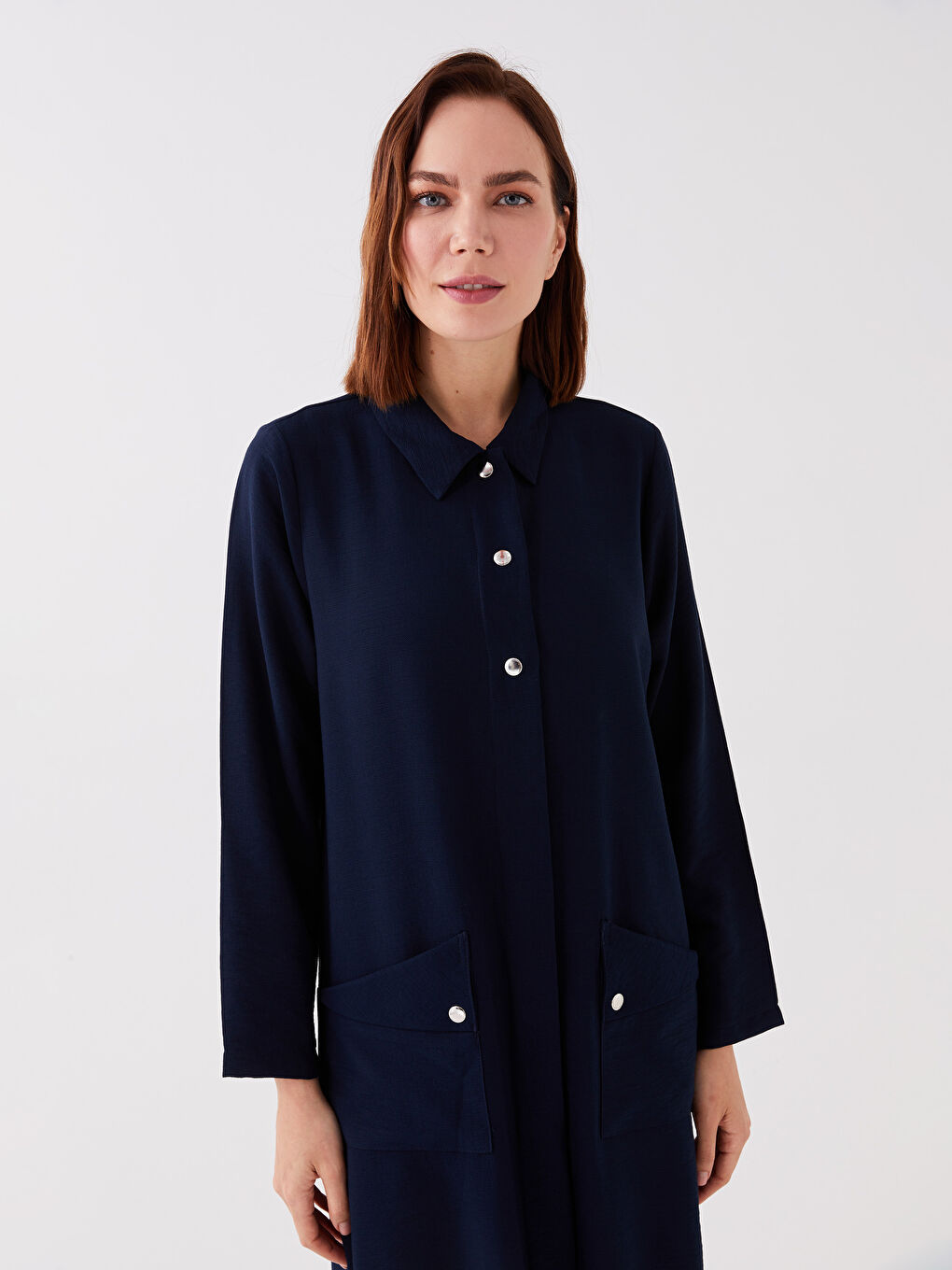 Lacivert Gömlek Yaka Kadın Ferace-1