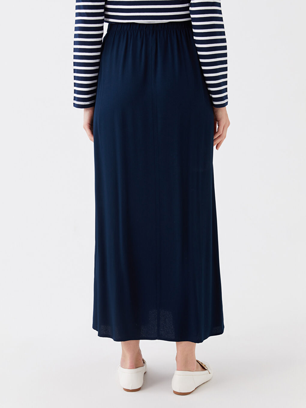 Lacivert Kadın Beli Lastikli Düz Etek-3