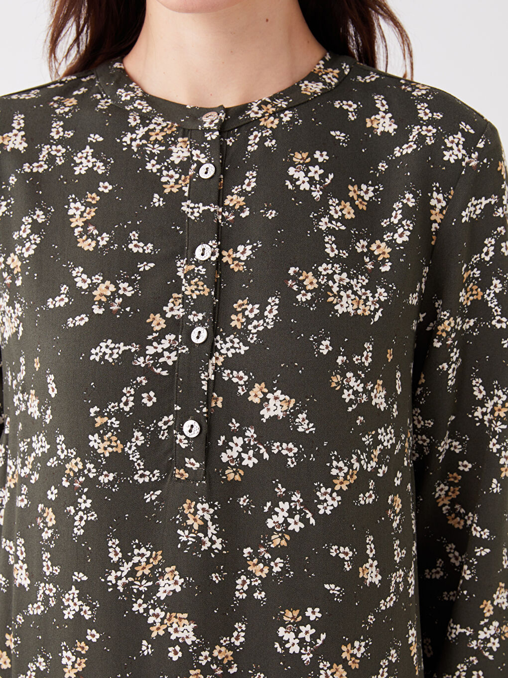 Petrol Bisiklet Yaka Desenli Uzun Kollu Kadın Elbise-3