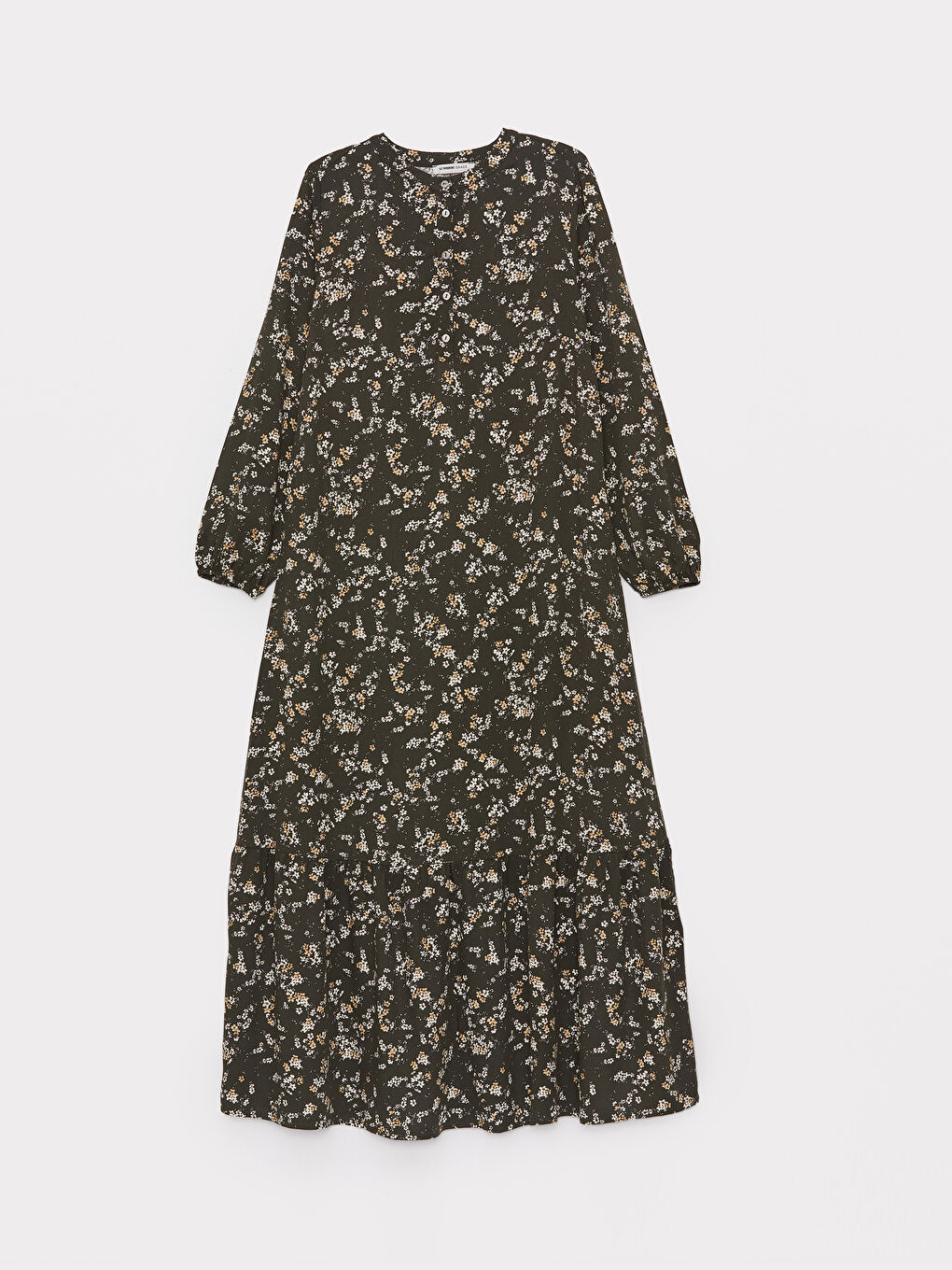 Petrol Bisiklet Yaka Desenli Uzun Kollu Kadın Elbise-5