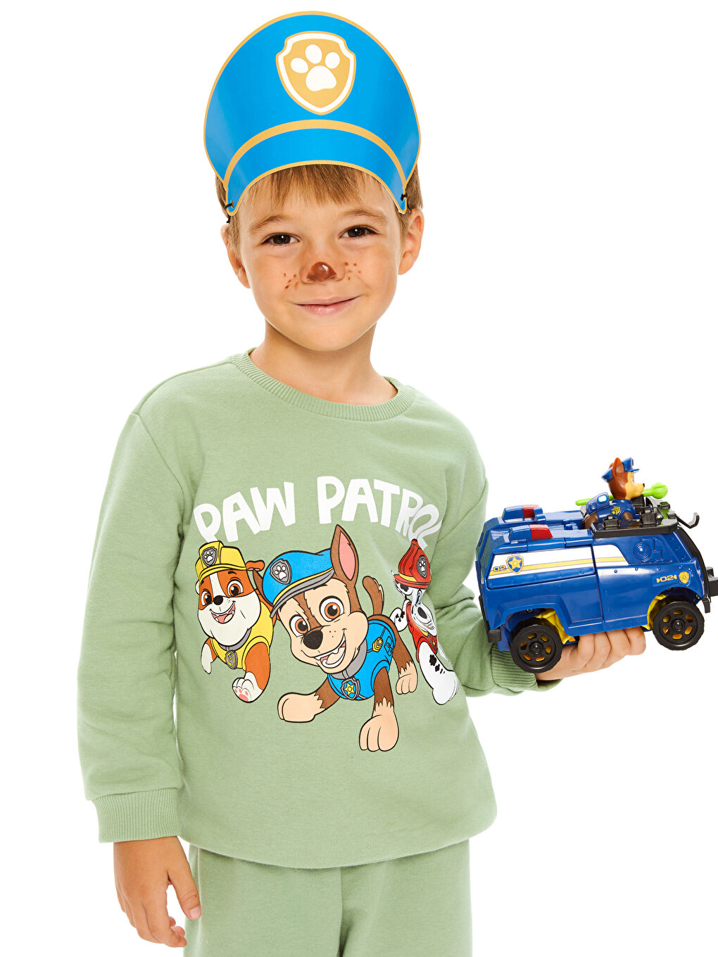 LCW baby Mat Yeşil Bisiklet Yaka Uzun Kollu Paw Patrol Baskılı Erkek Bebek Sweatshirt