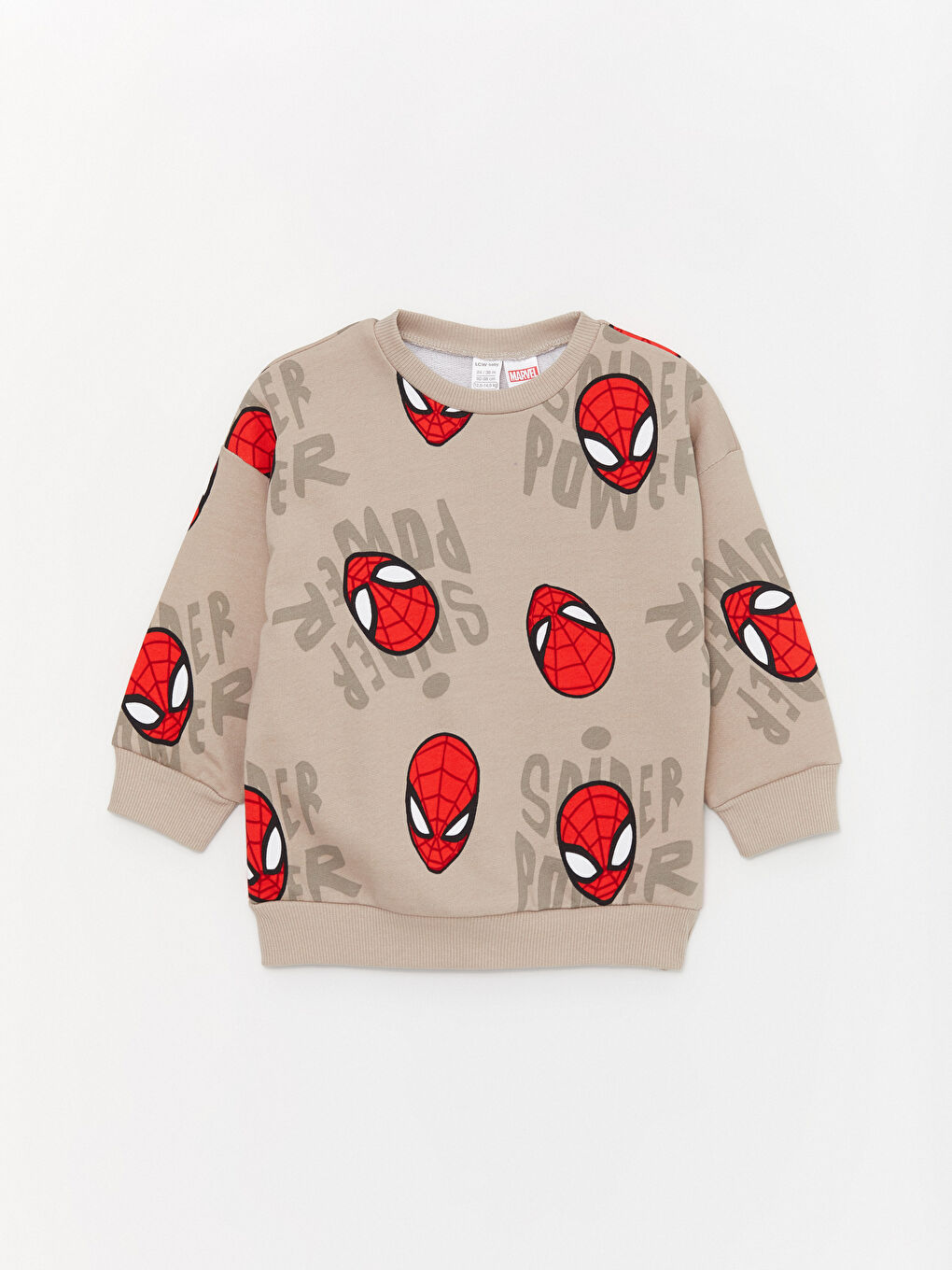 Bej Bisiklet Yaka Uzun Kollu Spider-Man Baskılı Erkek Bebek Sweatshirt