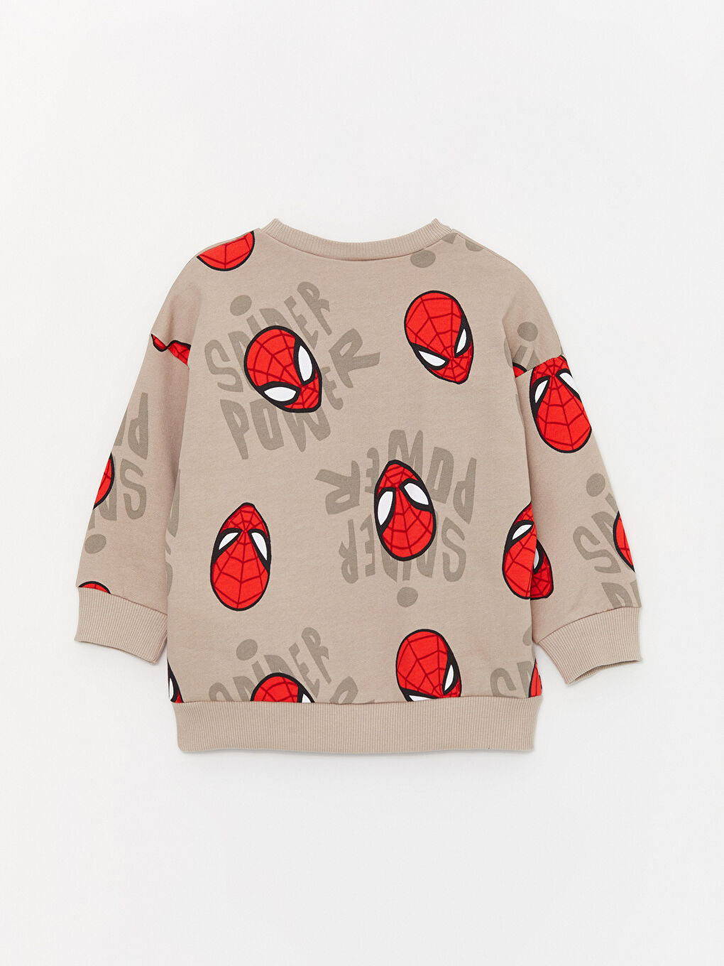 Bej Bisiklet Yaka Uzun Kollu Spider-Man Baskılı Erkek Bebek Sweatshirt-2