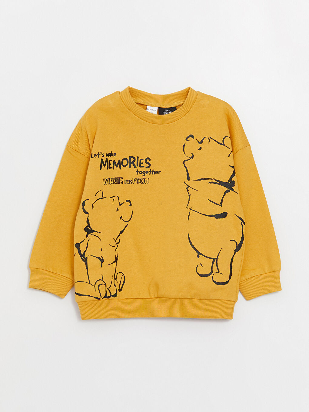 LCW baby Sarı Bisiklet Yaka Uzun Kollu Winnie the Pooh Baskılı Erkek Bebek Sweatshirt ve Pantolon 2'li Takım - 1