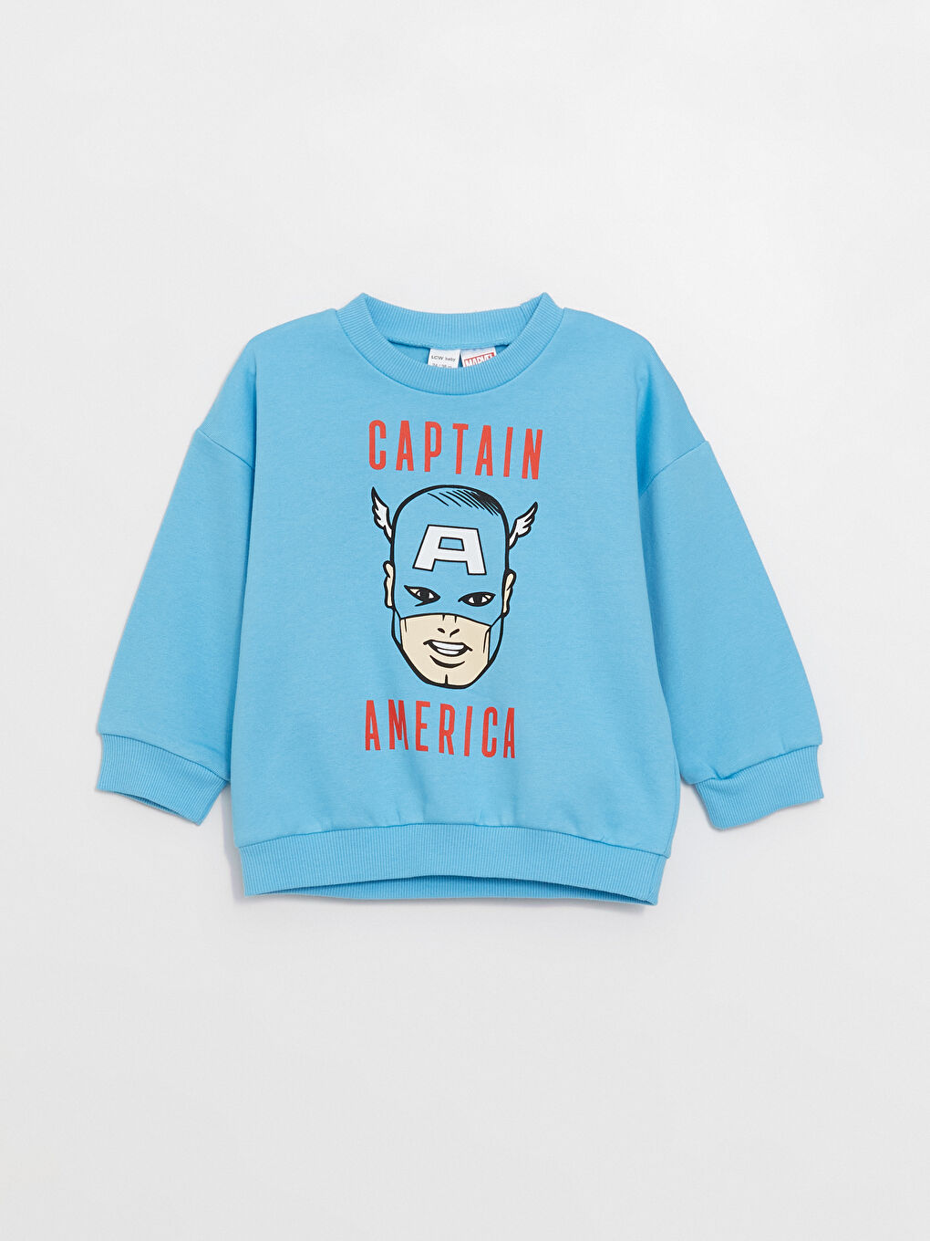 LCW baby Mavi Bisiklet Yaka Uzun Kollu Captain America Baskılı Erkek Bebek Sweatshirt