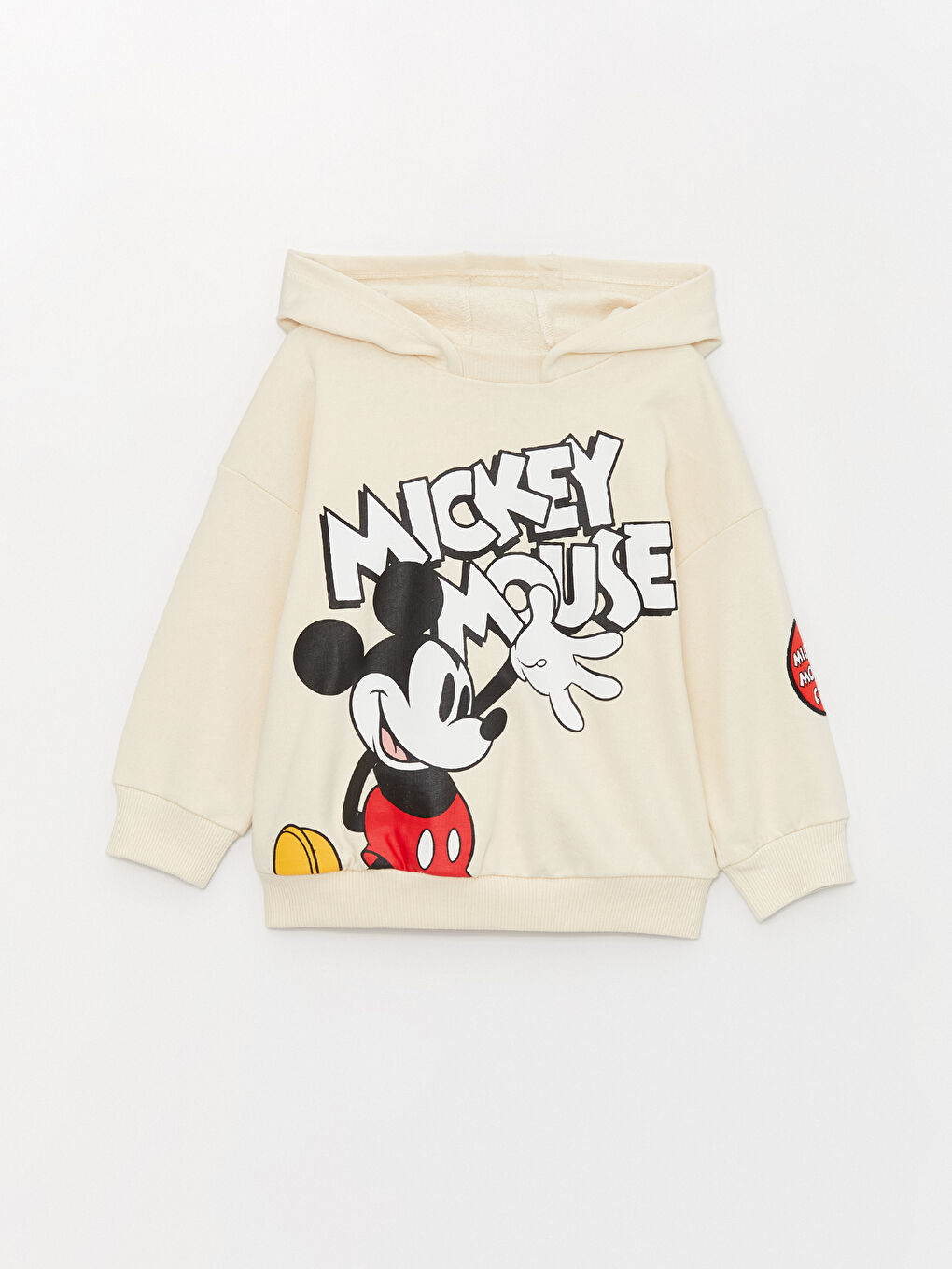 LCW baby Açık Bej Uzun Kollu Mickey Mouse Baskılı Erkek Bebek Hoodie