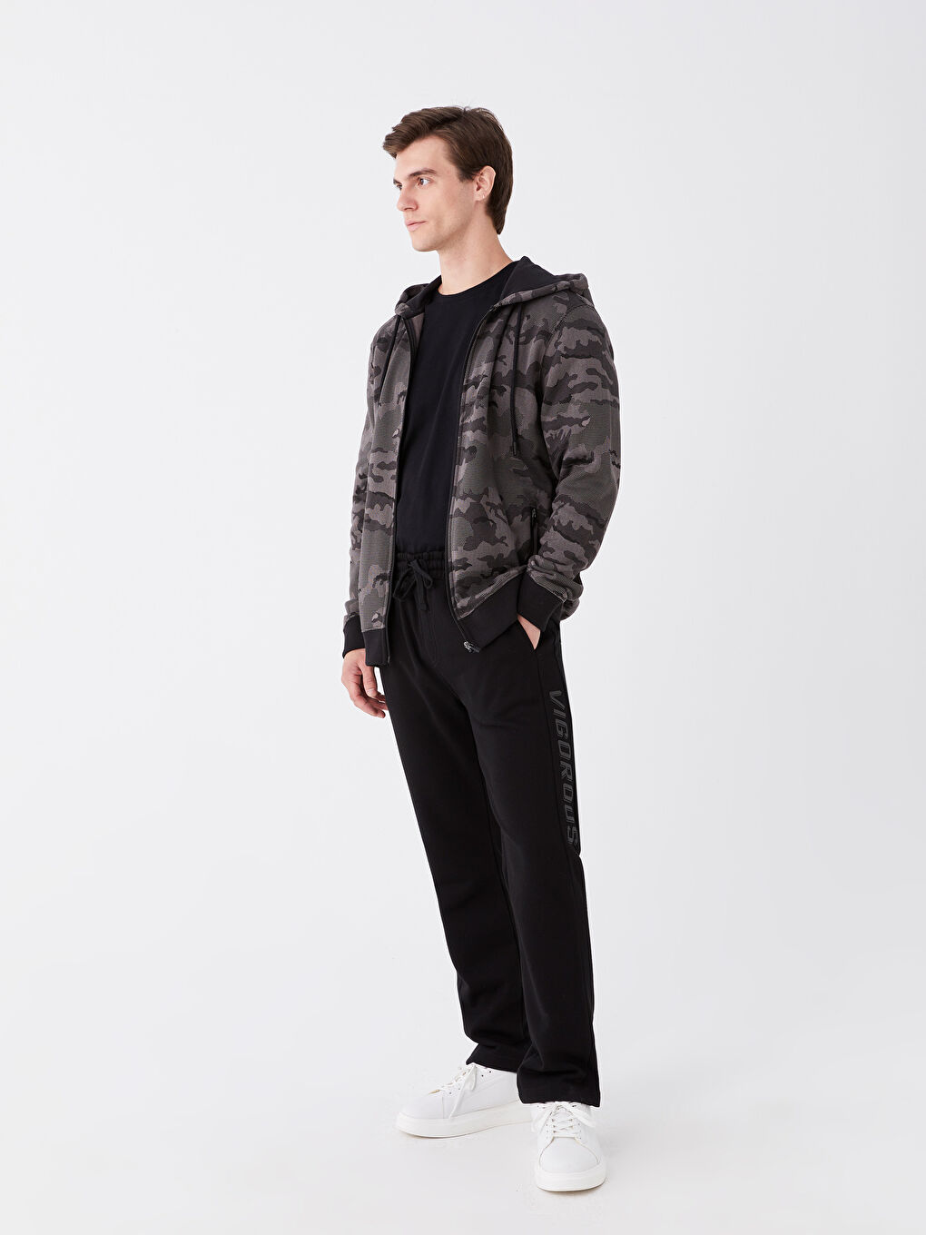 Antrasit Kapüşonlu Uzun Kollu Erkek Kalın Fermuarlı Sweatshirt-2