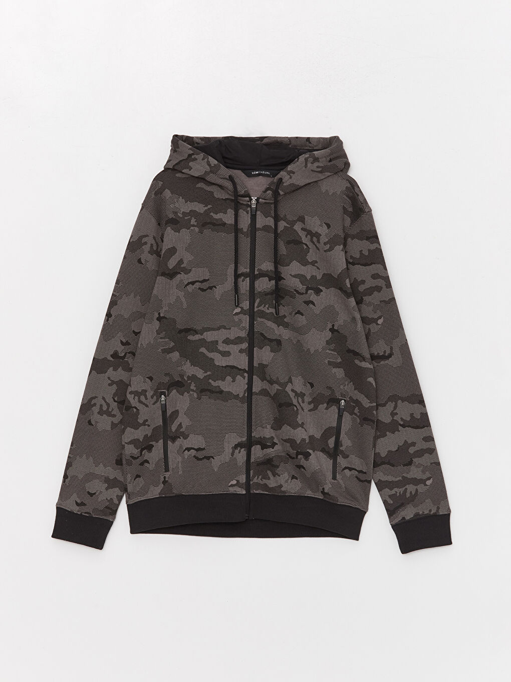 Antrasit Kapüşonlu Uzun Kollu Erkek Kalın Fermuarlı Sweatshirt-5