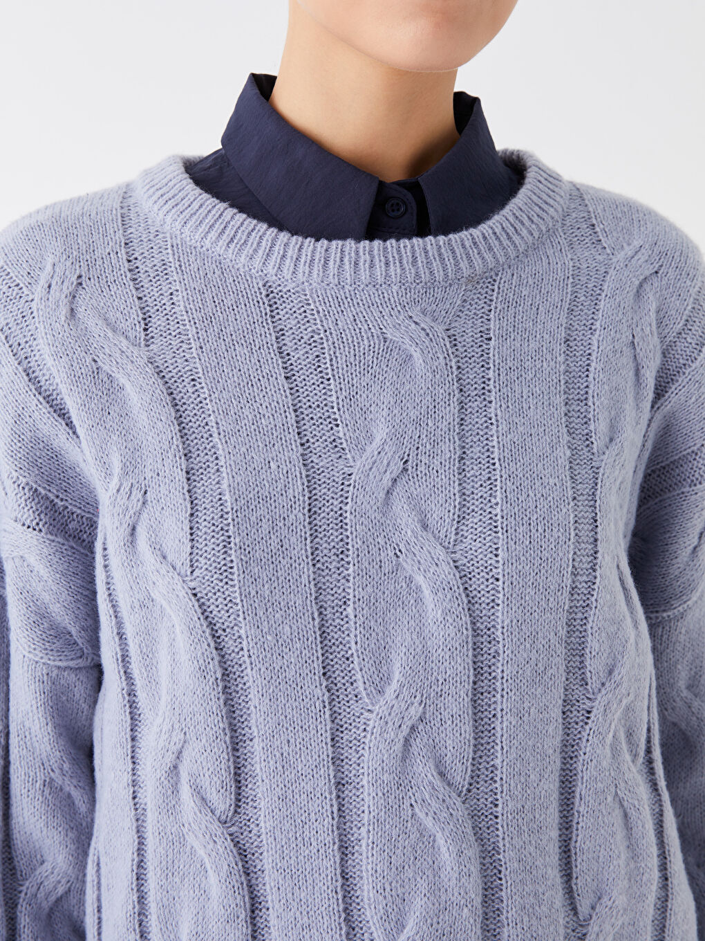 Crew Neck Patterned Long Sleeve Oversize Women's Knitwear Tunic-3