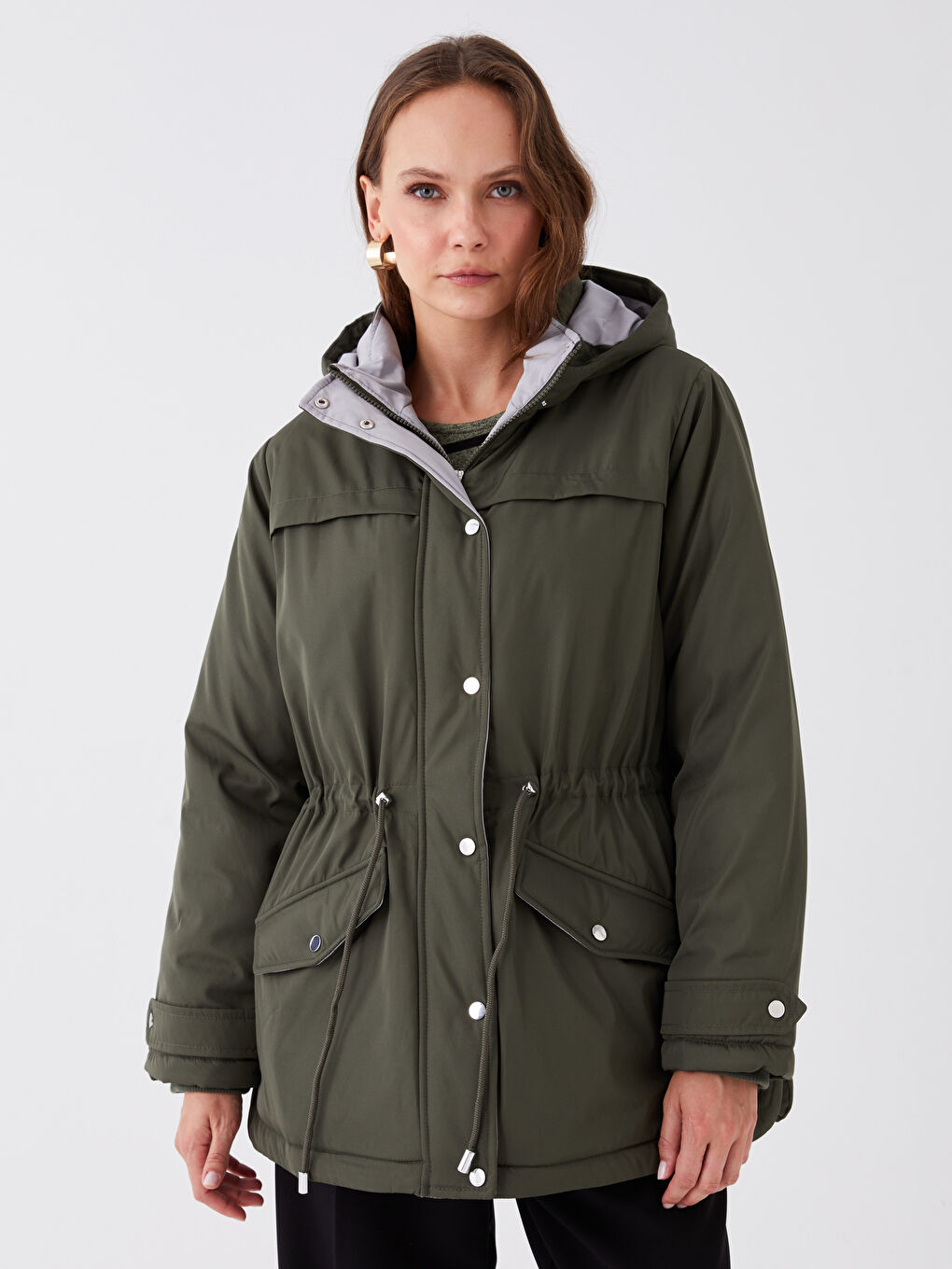 Women's Parka with Fur Detail Hooded Straight Long Sleeve-1