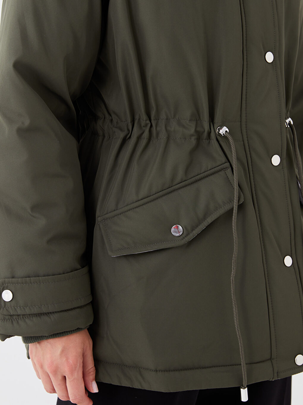 Women's Parka with Fur Detail Hooded Straight Long Sleeve-4