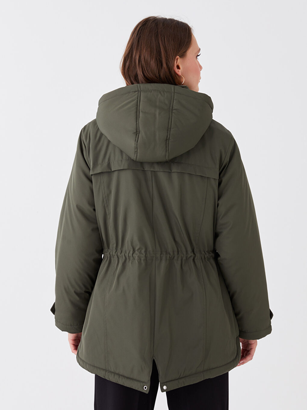 Women's Parka with Fur Detail Hooded Straight Long Sleeve-6
