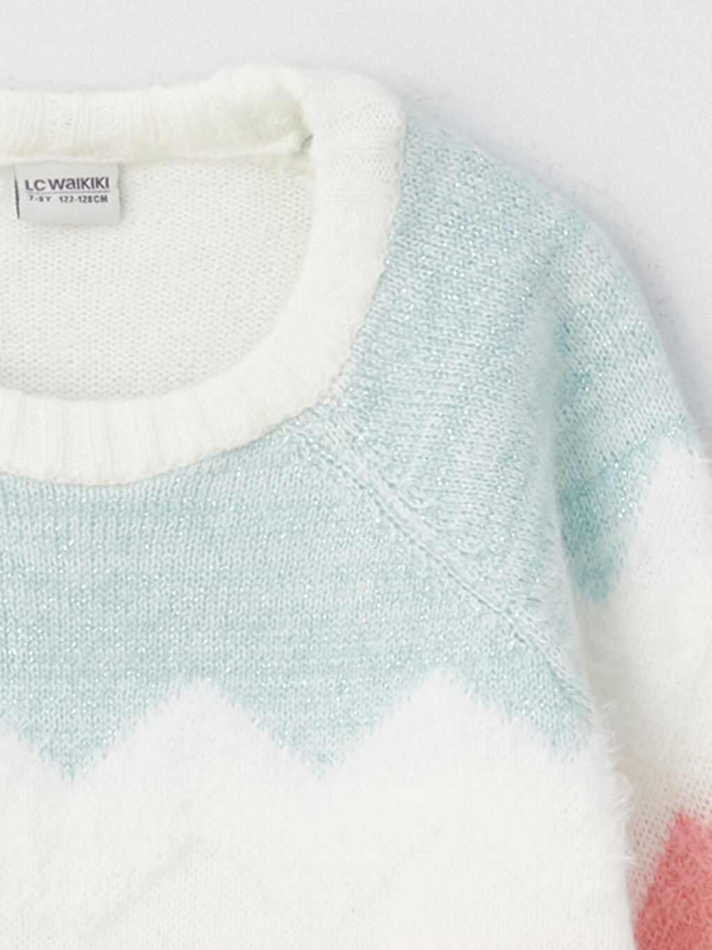 түрлі-түсті дөңгелек жағалы ұзын жең қыз трикотаж жемпір-2