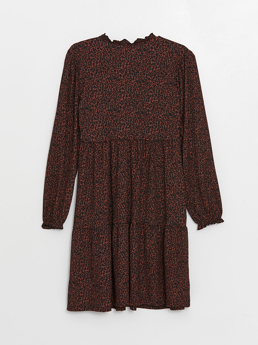 Kahverengi V Yaka Desenli Uzun Kollu Hamile Elbise-1