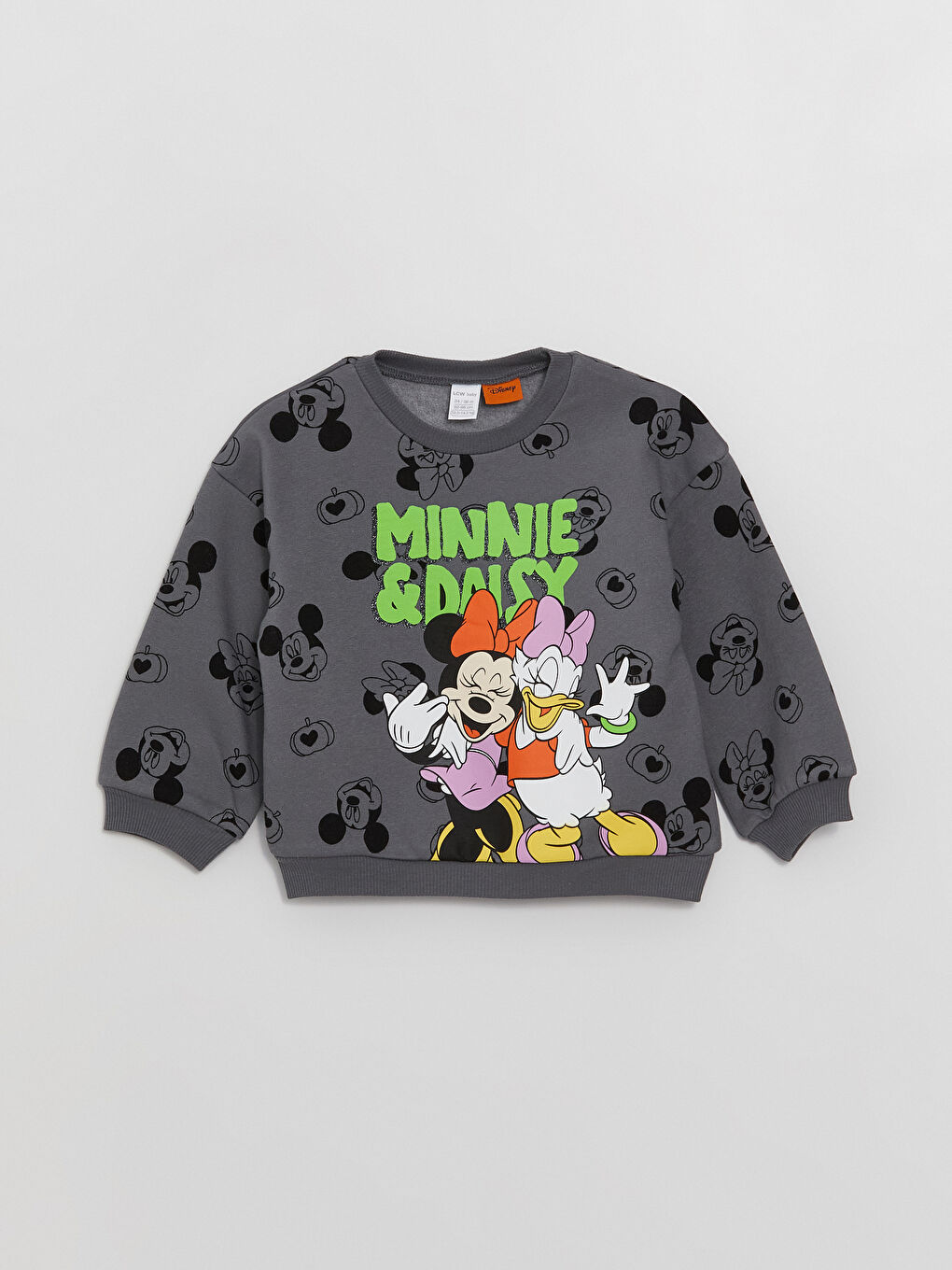 Antrasit Bisiklet Yaka Uzun Kollu Minnie Mouse Baskılı Kız Bebek Sweatshirt