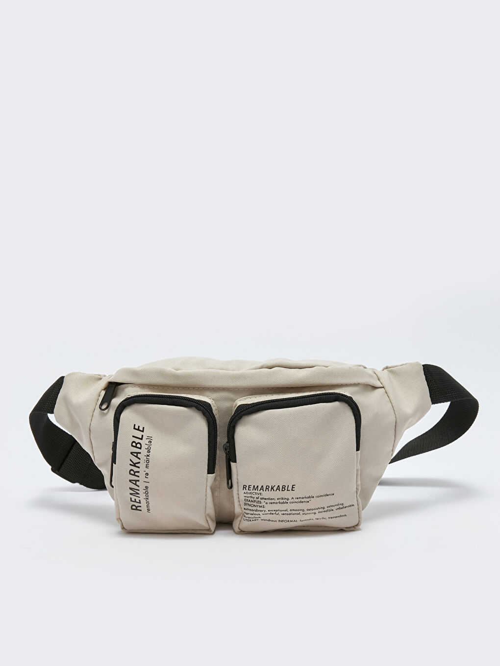 Bej Yazı Baskılı Erkek Bel Çantası-3