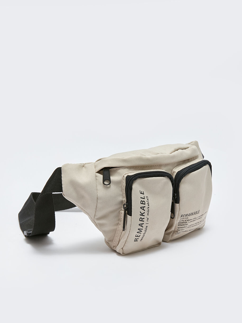 Bej Yazı Baskılı Erkek Bel Çantası-4