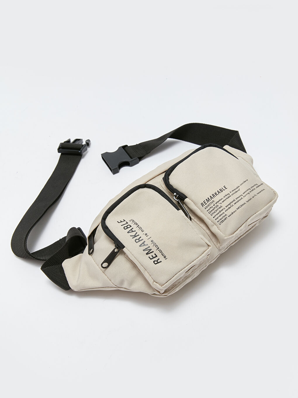 Bej Yazı Baskılı Erkek Bel Çantası-5