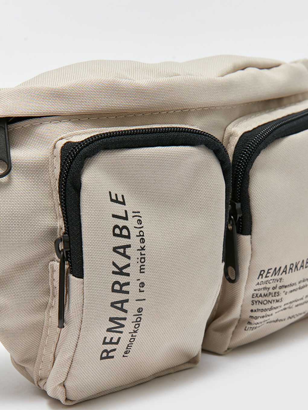 Bej Yazı Baskılı Erkek Bel Çantası-6