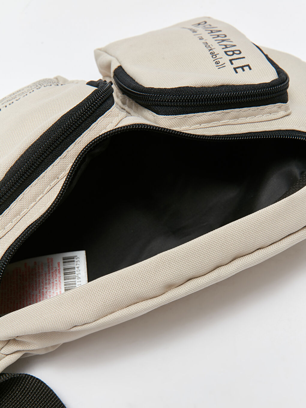 Bej Yazı Baskılı Erkek Bel Çantası-7