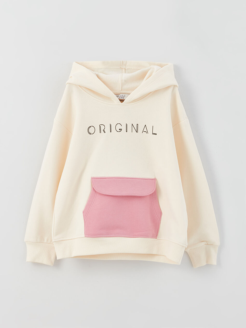 Ekru Baskılı Uzun Kollu Kız Çocuk Hoodie