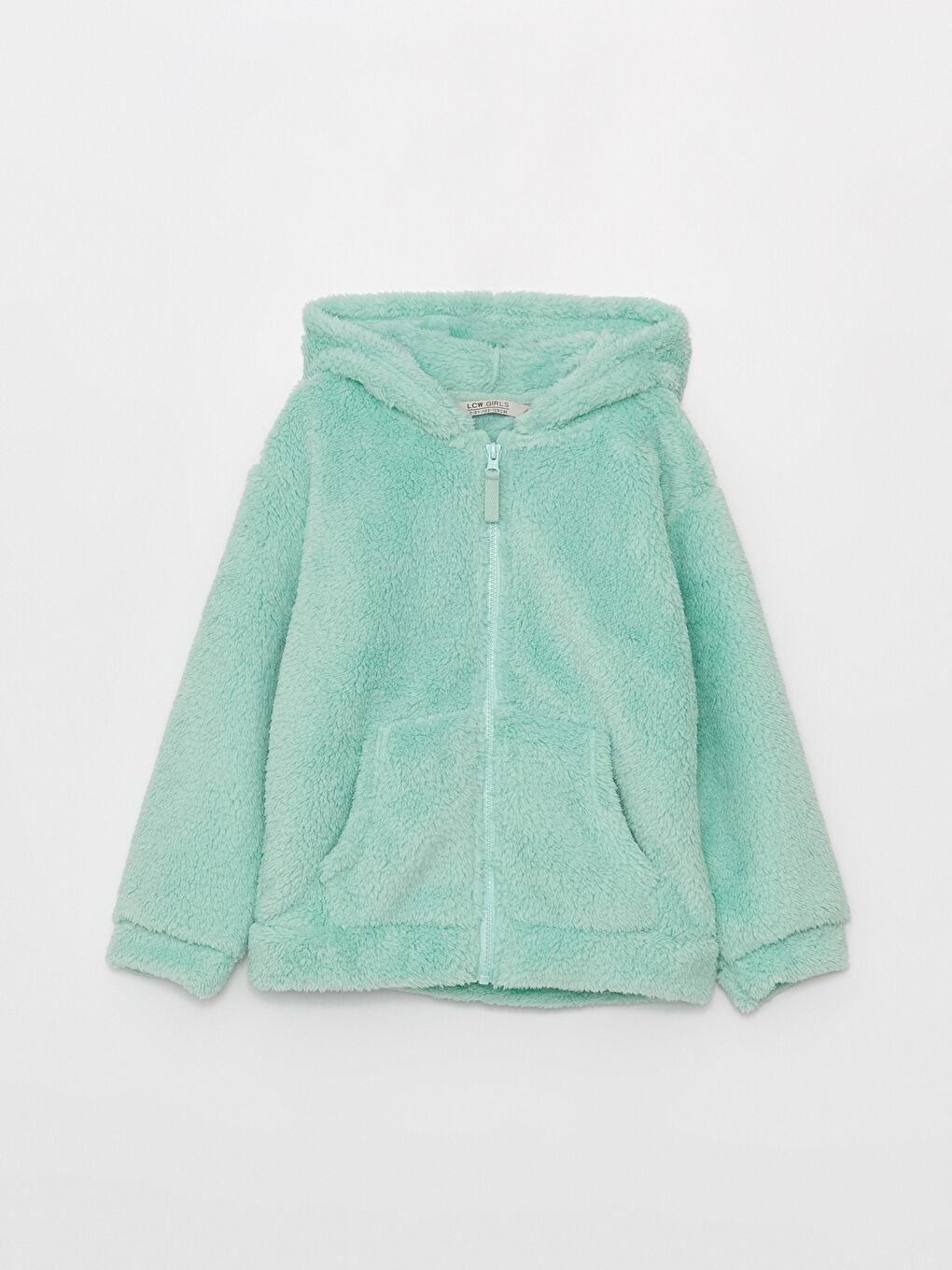 سويت شيرت بسحاب مزود بغطاء رأس كم طويل قطيفة سادة للبنات